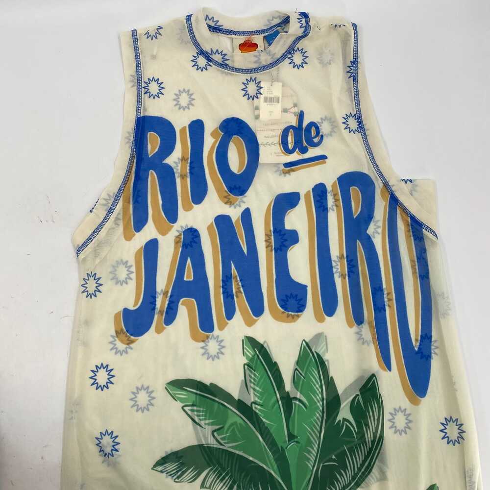 FARM Rio Cream Blue Tropical Print Maxi Dress | Size L - Picture 8 of 9